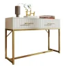 ModernLuxe Kaptafels-Kaptafel Versierd Met Verticale Strepen - H 75 Cm - Met 2 Laden En Metalen Onderstel - Wit