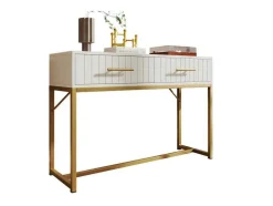 ModernLuxe Kaptafels-Kaptafel Versierd Met Verticale Strepen - H 75 Cm - Met 2 Laden En Metalen Onderstel - Wit