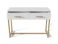 ModernLuxe Kaptafels-Kaptafel Versierd Met Verticale Strepen - H 75 Cm - Met 2 Laden En Metalen Onderstel - Wit