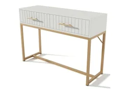 ModernLuxe Kaptafels-Kaptafel Versierd Met Verticale Strepen - H 75 Cm - Met 2 Laden En Metalen Onderstel - Wit