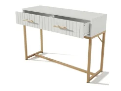 ModernLuxe Kaptafels-Kaptafel Versierd Met Verticale Strepen - H 75 Cm - Met 2 Laden En Metalen Onderstel - Wit