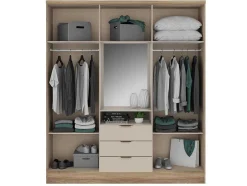 Vente-unique Kledingkast-Kast Met 6 Deuren En 3 Lades - Met Spiegel - L180 Cm - Kleur: Naturel En Beige - Elorio