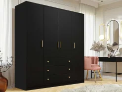 Vente-unique Kledingkast-Kast Met 4 Deuren En 3 Lades - L196 Cm - Zwart - Lizandro