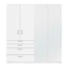 Vente-unique Kledingkast-Kast Met 4 Deuren En 4 Lades - Met Spiegel - L200 Cm - Wit - Nidawo