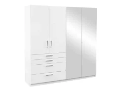 Vente-unique Kledingkast-Kast Met 4 Deuren En 4 Lades - Met Spiegel - L200 Cm - Wit - Nidawo