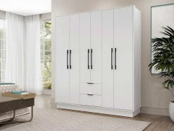 Vente-unique Kledingkast-Kast Met 6 Deuren En 2 Lades - L162 Cm - Wit - Feova