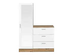 Vente-unique Ladekast-Kast Met 3 Lades En Element Met Spiegel - Wit En Houtlook - Vitorio