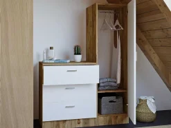 Vente-unique Ladekast-Kast Met 3 Lades En Element Met Spiegel - Wit En Houtlook - Vitorio
