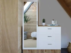 Vente-unique Ladekast-Kast Met 3 Lades En Element Met Spiegel - Wit En Houtlook - Vitorio