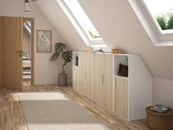 Vente-unique Kleine Opberger En Slaapkameraccessoire-Kast Voor Onder Een Hellend Dak 2 Deuren - Wit En Naturel - Adezio