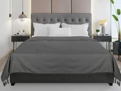 OZAIA Beddengoed-Katoenen Sprei Met Franjes - 230 X 250 Cm - Grijs - Segna