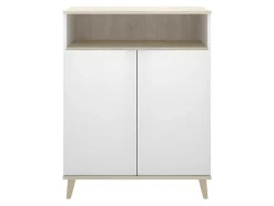 Vente-unique Keukenmeubel-Keukenbuffet Wajdi - 2 Deuren En 1 Nis - Wit En Eiken