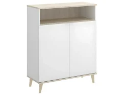 Vente-unique Keukenmeubel-Keukenbuffet Wajdi - 2 Deuren En 1 Nis - Wit En Eiken