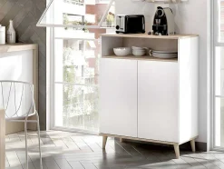 Vente-unique Keukenmeubel-Keukenbuffet Wajdi - 2 Deuren En 1 Nis - Wit En Eiken