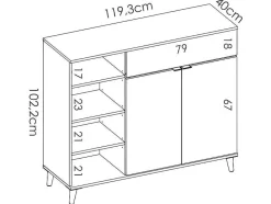 Vente-unique Keukenmeubel-Keukenbuffet Wajdi - 2 Deuren, 1 Lade En 4 Nissen - Wit En Eiken
