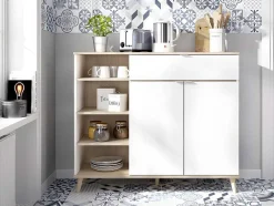 Vente-unique Keukenmeubel-Keukenbuffet Wajdi - 2 Deuren, 1 Lade En 4 Nissen - Wit En Eiken