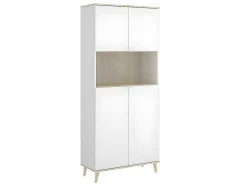 Vente-unique Keukenmeubel-Keukenbuffet Wajdi - 4 Deuren En 1 Nis - Wit En Eiken