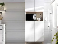 Vente-unique Keukenmeubel-Keukenbuffet Wajdi - 4 Deuren En 1 Nis - Wit En Eiken