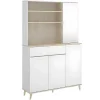 Vente-unique Keukenmeubel-Keukenbuffet Wajdi - 4 Deuren, 1 Lade En 3 Nissen - Wit En Eiken