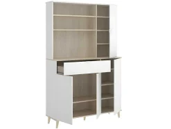 Vente-unique Keukenmeubel-Keukenbuffet Wajdi - 4 Deuren, 1 Lade En 3 Nissen - Wit En Eiken