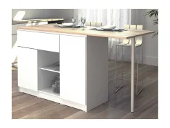 Vente-unique Keukeneiland-Keukeneiland Met 2 Deuren, 1 Lade En 2 Nissen - Wit - Tunori