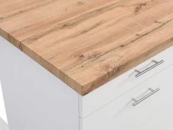 Vente-unique Keukeneiland-Keukeneiland Met 6 Lades Van Mdf En Metaal - Wit En Licht Naturel - Alegrita