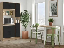 Vente-unique Keukenmeubel-Keukenmeubel Mady - 5 Kasten En 1 Lade - Zwart & Eiken