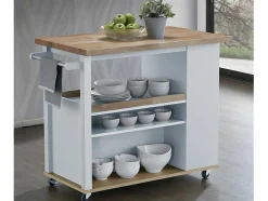 Vente-unique Keukenmeubel-Keukentrolley Hannae - 2 Laden En 1 Plank - Hevea - Wit & Eiken