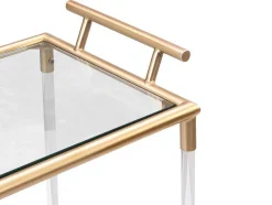 Vente-unique Keukenmeubel-Keukentrolley Met Twee Bladen In Gehard Glas En Metaal - Transparant En Goudkleurig - Orula