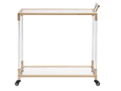 Vente-unique Keukenmeubel-Keukentrolley Met Twee Bladen In Gehard Glas En Metaal - Transparant En Goudkleurig - Orula