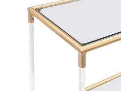 Vente-unique Keukenmeubel-Keukentrolley Met Twee Bladen In Gehard Glas En Metaal - Transparant En Goudkleurig - Orula