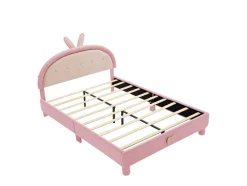 ModernLuxe Fluwelen Bed-Kinderbed Bekleed Met Fluweel 140X200Cm - Met Lattenbodem - Roze