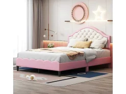 ModernLuxe Kinderbed-Kinderbed 140X200Cm Met Gewatteerde Rugleuning In Kunstleer - Lattenbodem - Roze
