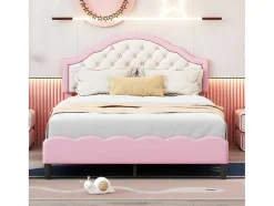 ModernLuxe Kinderbed-Kinderbed 140X200Cm Met Gewatteerde Rugleuning In Kunstleer - Lattenbodem - Roze