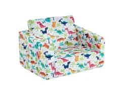 Vente-unique Uitklapbare Fauteuil-Kinderfauteuil Van Fluweel Met Dinosaurus Motieven - Wit - Almagro