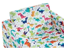 Vente-unique Uitklapbare Fauteuil-Kinderfauteuil Van Fluweel Met Dinosaurus Motieven - Wit - Almagro
