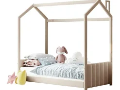 ModernLuxe Fluwelen Bed-Kinderhutbed 90X200Cm In Fluweel - Lattenbodem - Beige