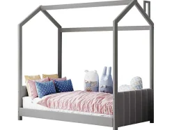 ModernLuxe Fluwelen Bed-Kinderhutbed 90X200Cm In Fluweel - Lattenbodem - Grijs