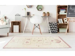 OZAIA Kindervloerkleed-Kindertapijt Hinkelbaan Funny - Polypropyleen - 100 X 150 Cm - Beige En Roze