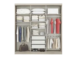 Vente-unique Kledingkast-Kledingkast - 3 Schuifdeuren - Met Spiegel - L205Cm - Naturel En Beige - Didda Ii