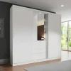 Vente-unique Kledingkast-Kledingkast - Schuifdeuren - Spiegel En Lades - L 240 Cm - Wit - Bodil