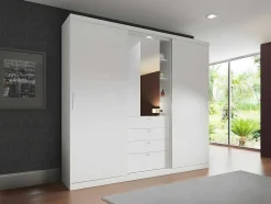 Vente-unique Kledingkast-Kledingkast - Schuifdeuren - Spiegel En Lades - L 240 Cm - Wit - Bodil