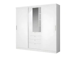 Vente-unique Kledingkast-Kledingkast - Schuifdeuren - Spiegel En Lades - L 240 Cm - Wit - Bodil