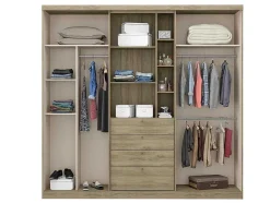 Vente-unique Kledingkast-Kledingkast - Schuifdeuren - Spiegel En Laden - L240 Cm - Naturel En Ivoorkleur - Bodil Ii