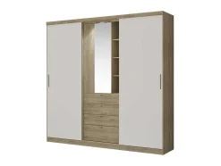 Vente-unique Kledingkast-Kledingkast - Schuifdeuren - Spiegel En Laden - L240 Cm - Naturel En Ivoorkleur - Bodil Ii