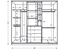 Vente-unique Kledingkast-Kledingkast - Schuifdeuren - Spiegel En Laden - L240 Cm - Naturel En Ivoorkleur - Bodil Ii