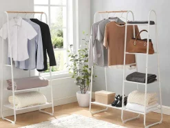 Vente-unique Kleine Opberger En Slaapkameraccessoire-Kledingrek - L100 Cm - Wit Metaal En Beukenhout - Dogu