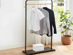 Vente-unique Kleine Opberger En Slaapkameraccessoire-Kledingrek Selin - L90 Cm - Zwart Metaal En Beukenhout