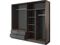 Vente-unique Kledingkast-Kleerkast 4 Deuren En 2 Laden - Met Spiegel - L220 Cm - Kleur: Naturel En Antraciet - Laonile