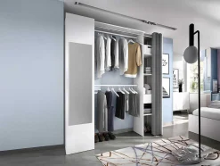 Vente-unique Kledingkast-Kleerkast Met Gordijn En 1 Deur - Met Spiegel - L177 Cm - Wit En Grijs - Bertrand